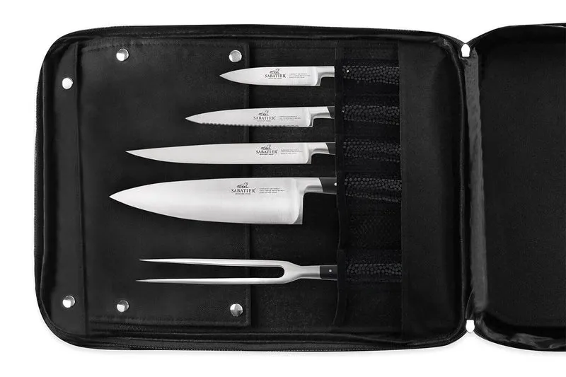 Sac spécial chef Sabatier Edonist 4 couteaux de cuisine français + 1 fourchette - Exclusivité
