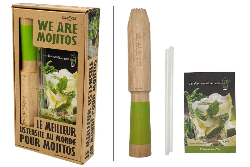 Coffret cadeau Cookut spécial mojito 1 pilon + 2 pailles en verre + 1 livre de recettes