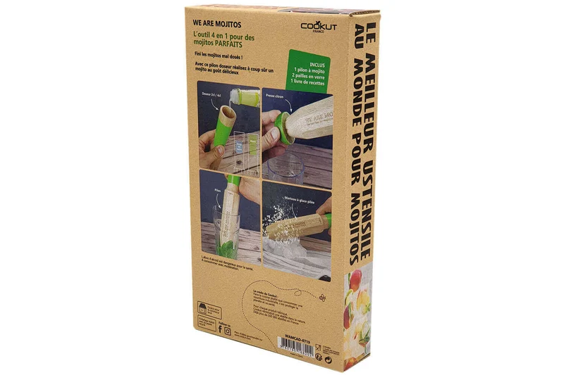 Coffret cadeau Cookut spécial mojito 1 pilon + 2 pailles en verre + 1 livre de recettes