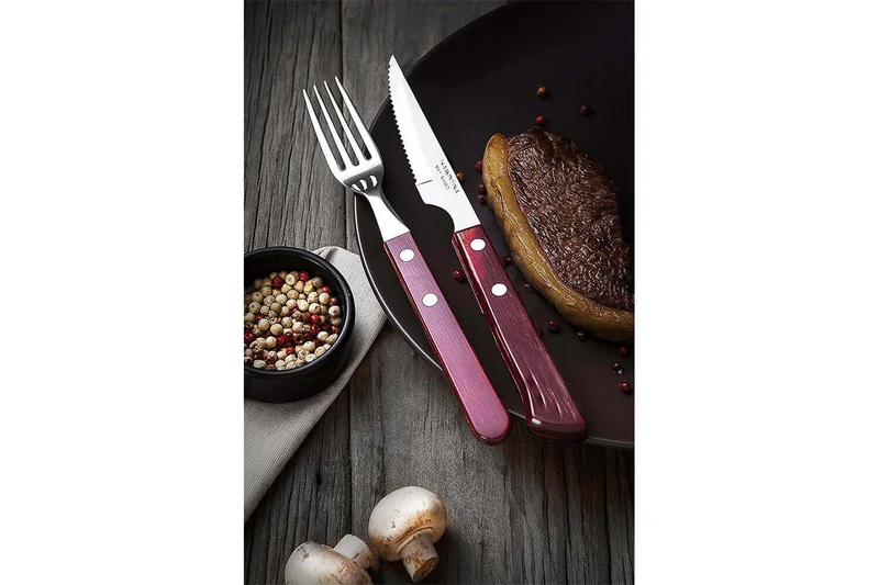 Set de 6 couteaux à steak Tramontina lame crantée 11cm manche rouge