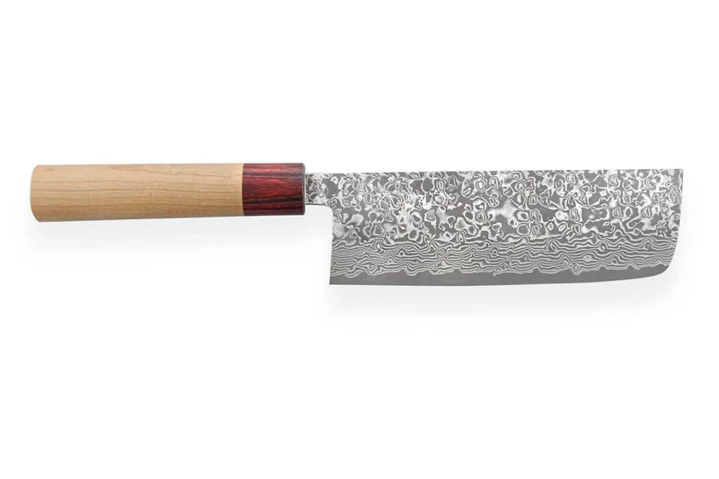 Couteau nakiri japonais artisanal Yoshimi Kato 16,5cm VG10 Nickel Damascus cerisier
