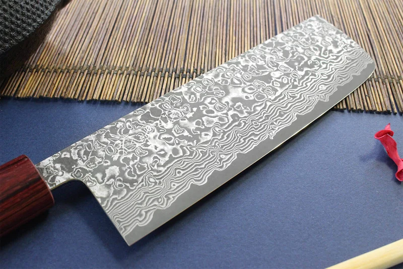 Couteau nakiri japonais artisanal Yoshimi Kato 16,5cm VG10 Nickel Damascus cerisier