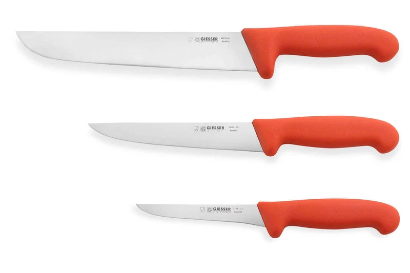 Set de 3 couteaux de boucher professionnels Giesser manche rouge