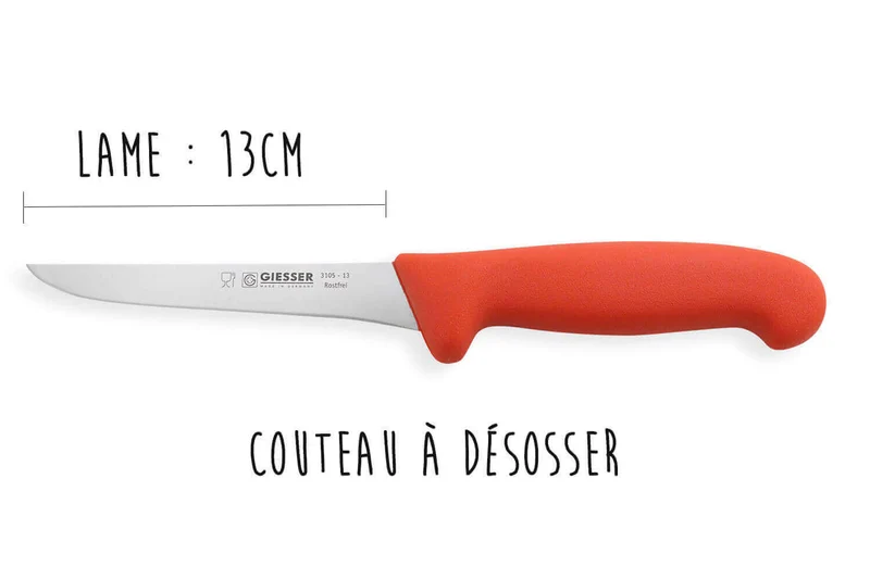Set de 3 couteaux de boucher professionnels Giesser manche rouge