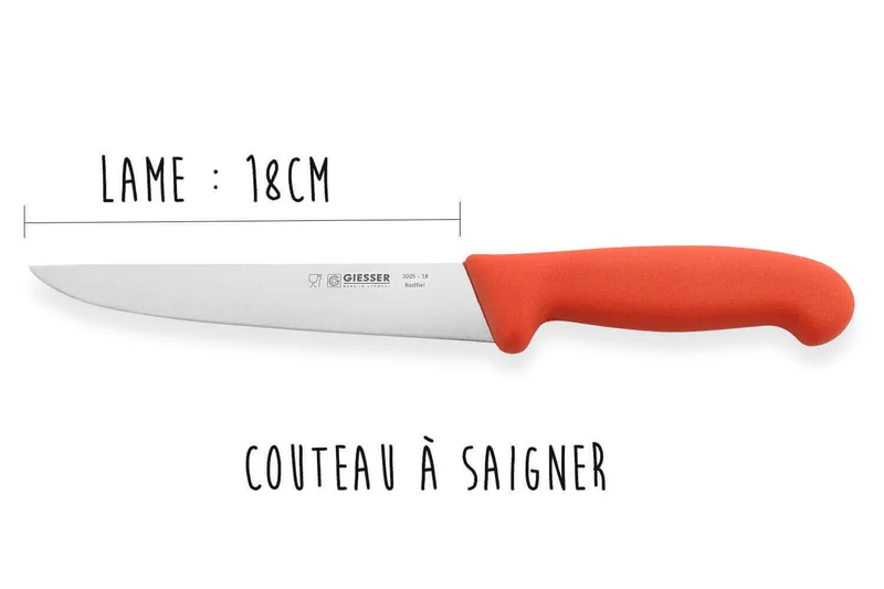 Set de 3 couteaux de boucher professionnels Giesser manche rouge