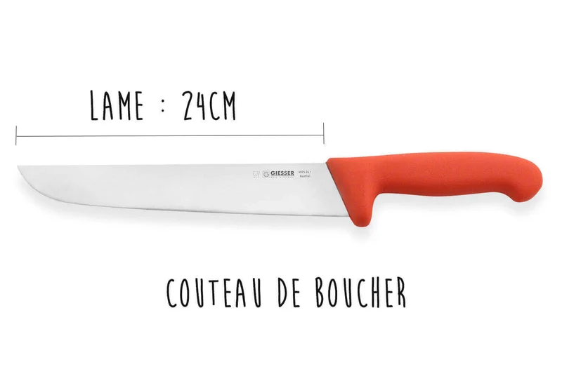 Set de 3 couteaux de boucher professionnels Giesser manche rouge