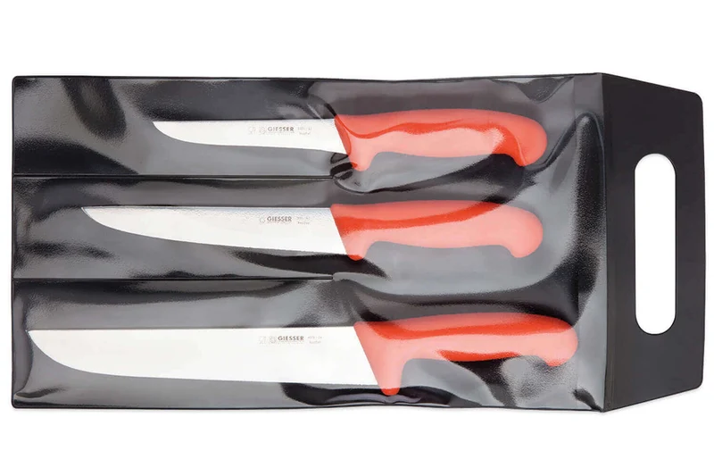 Set de 3 couteaux de boucher professionnels Giesser manche rouge
