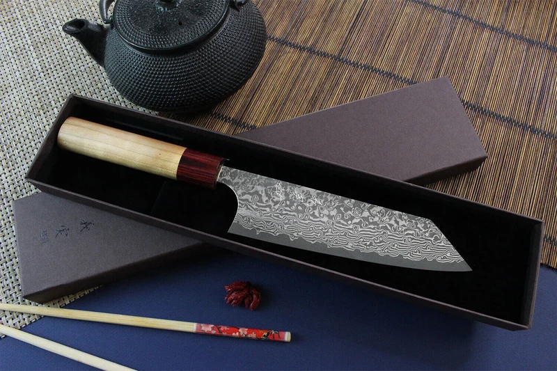 Couteau bunka japonais artisanal Yoshimi Kato 16,5cm VG10 Nickel Damascus cerisier