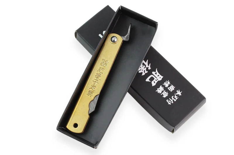 Couteau de poche Higonokami Böker Kinzoku lame damassée 7,5cm manche cuivre