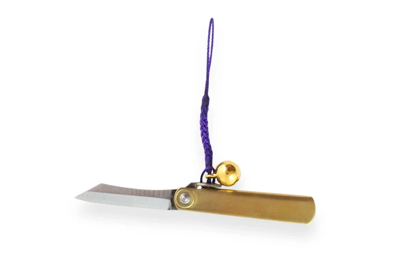 Couteau de poche Higonokami Kanetsune lame 4cm acier SK-5 manche laiton + grelot