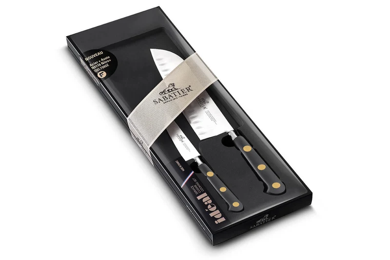 Coffret 2 couteaux Sabatier Idéal Inox rivets laiton Santoku 18cm + Office