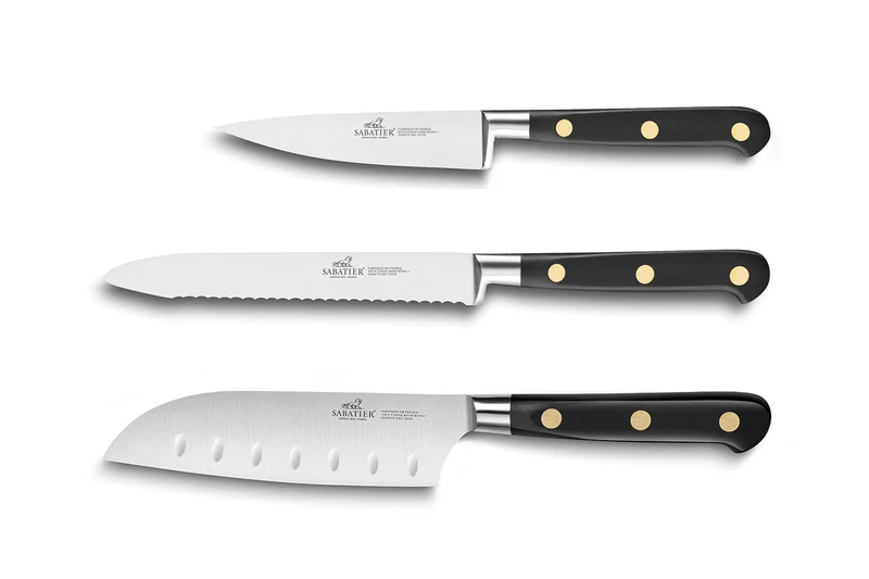 Coffret 3 couteaux Sabatier Idéal Inox rivets laiton Office + Universel + Mini Santoku