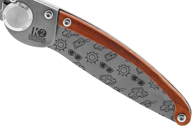 Couteau pliant K2 Kids 812170 manche inox décor soleil 9,5cm + étui suédine