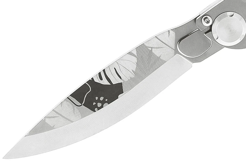 Couteau pliant K2 Elegance K2.24M manche inox décor monstera 11,5cm + étui suédine