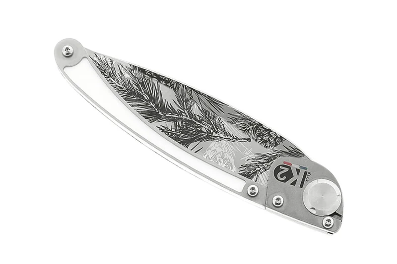 Couteau pliant K2 Elegance K2.23M manche inox décor pins 11,5cm + étui suédine