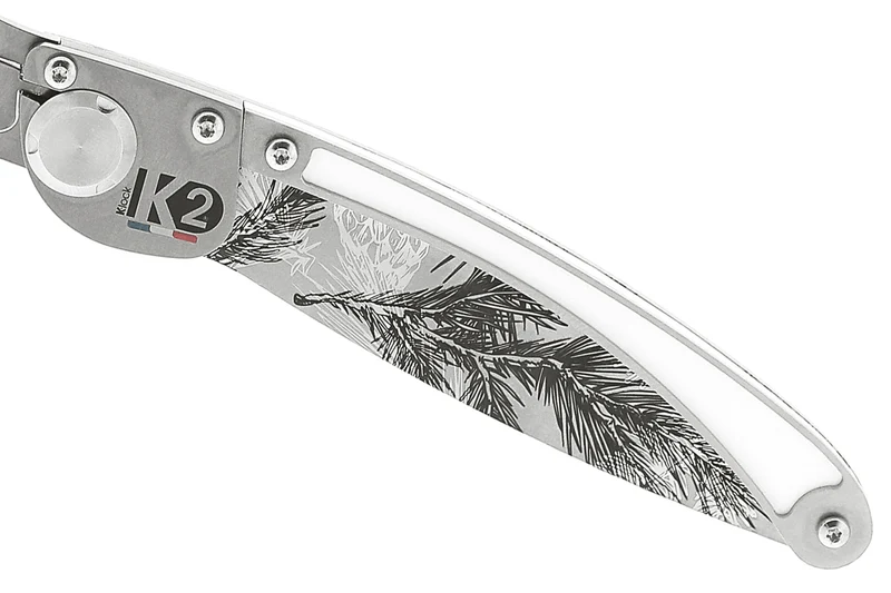 Couteau pliant K2 Elegance K2.23M manche inox décor pins 11,5cm + étui suédine
