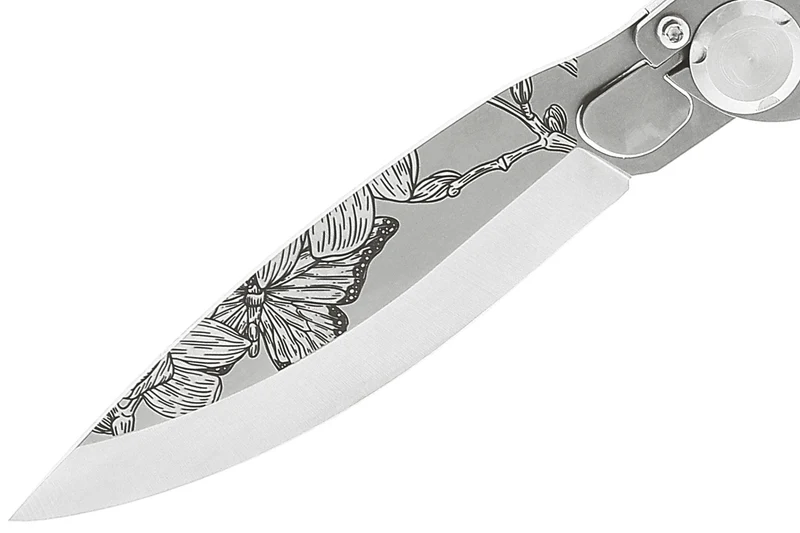 Couteau pliant K2 Elegance K2.22M manche inox décor magnolia 11,5cm + étui suédine
