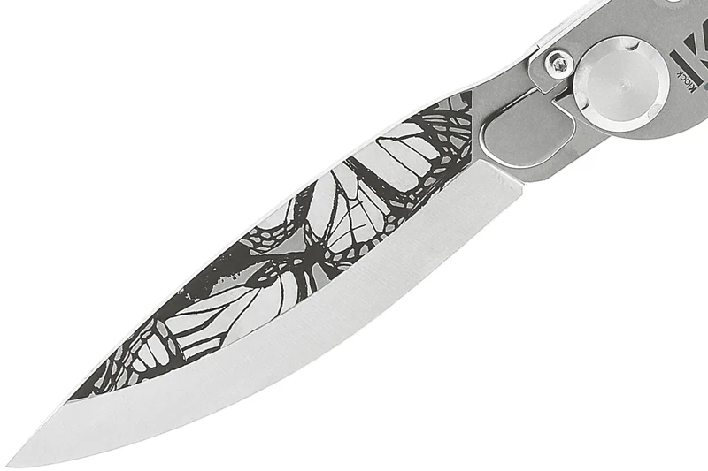 Couteau pliant K2 Elegance K2.21M manche inox décor papillon 11,5cm + étui suédine