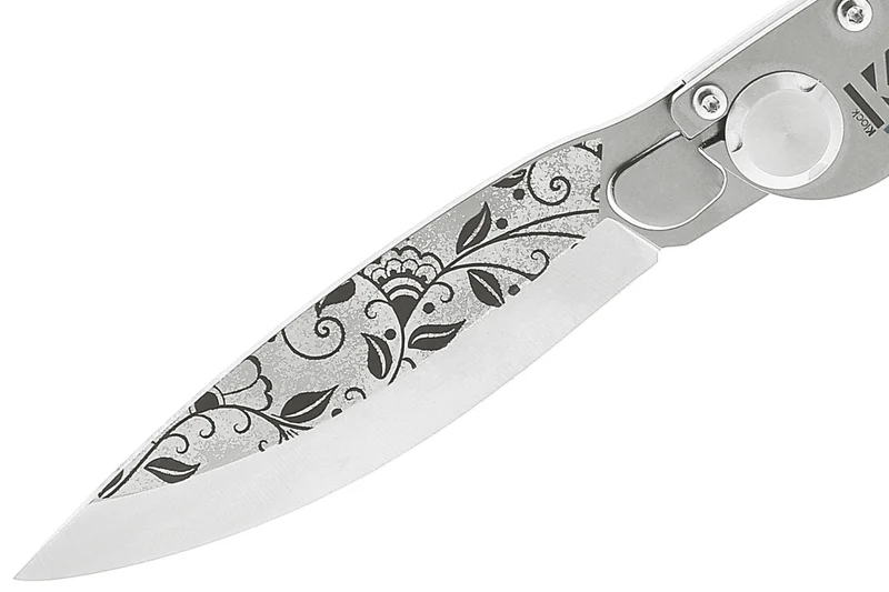 Couteau pliant K2 Elegance K2.20M manche inox décor arabesque 11,5cm + étui suédine