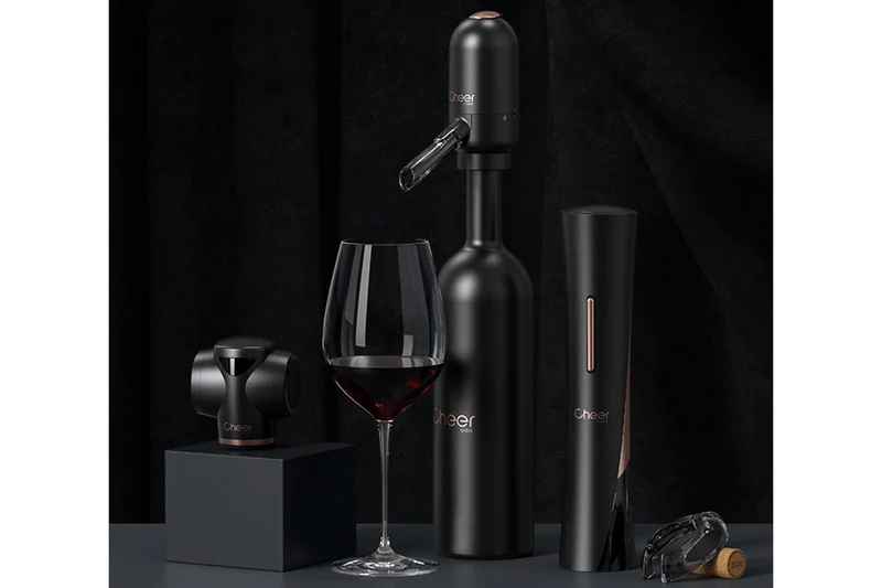 Coffret tire-bouchon électrique et accessoires pour le vin Cheer Moda Matrix - Noir & Bronze