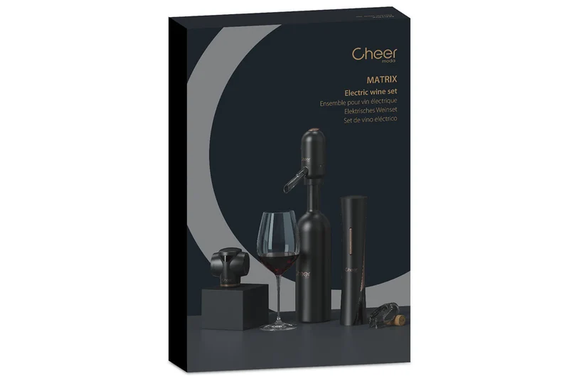 Coffret tire-bouchon électrique et accessoires pour le vin Cheer Moda Matrix - Noir & Bronze