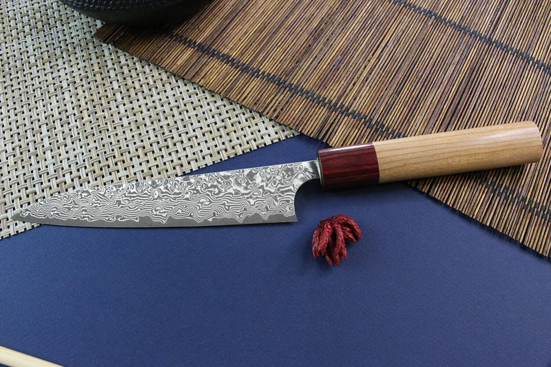 Couteau universel japonais artisanal Yoshimi Kato 15cm VG10 Nickel Damascus cerisier