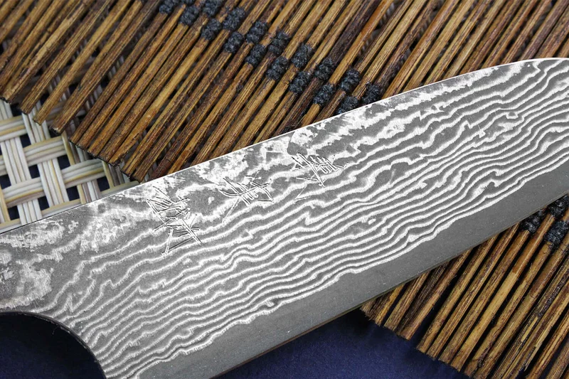 Couteau d'office japonais artisanal Yoshimi Kato 8,5cm VG10 Nickel Damascus cerisier