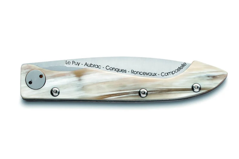 Couteau pliant Compostelle Voie du Puy Claude Dozorme manche corne 12,5cm