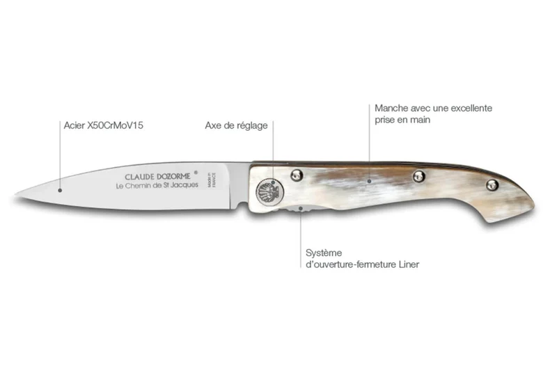 Couteau pliant Compostelle Voie du Puy Claude Dozorme manche corne 12,5cm