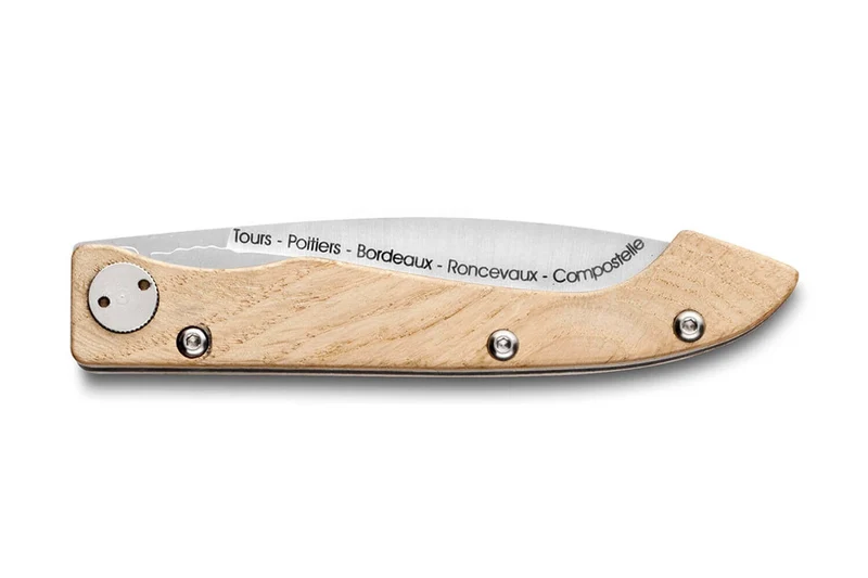 Couteau pliant Compostelle Voie de Tours Claude Dozorme manche chêne 12,5cm