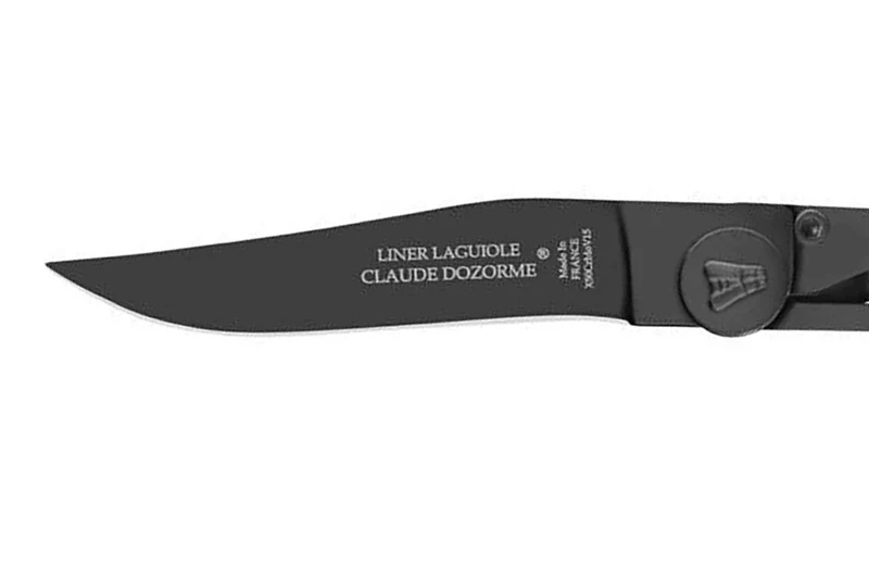 Couteau pliant ultra fin Laguiole Claude Dozorme noir manche corne de bélier 11cm