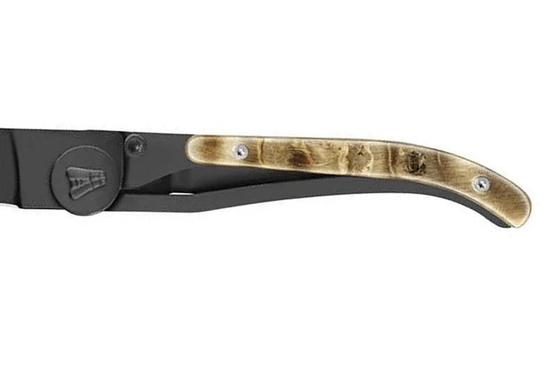 Couteau pliant ultra fin Laguiole Claude Dozorme noir manche corne de bélier 11cm