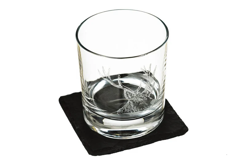 Verre à whisky avec dessous de verre Selbrae House - Motif cerf