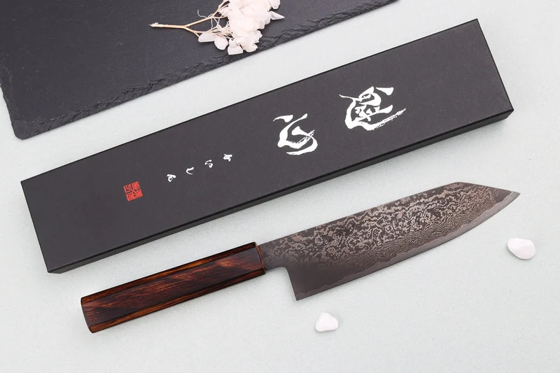Couteau bunka 18cm japonais artisanal Nakamura Kaishin Ginsan Black Damas