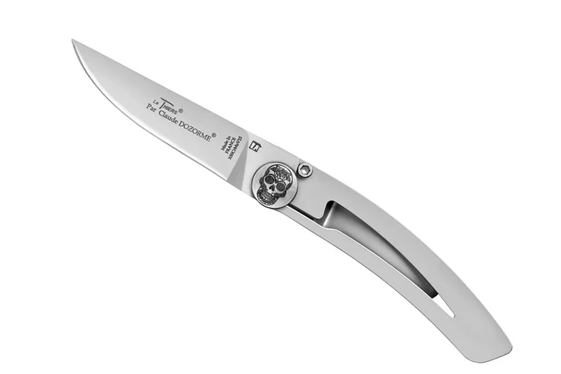 Couteau pliant Le Thiers Liner Lock Claude Dozorme tête de mort 10,5cm