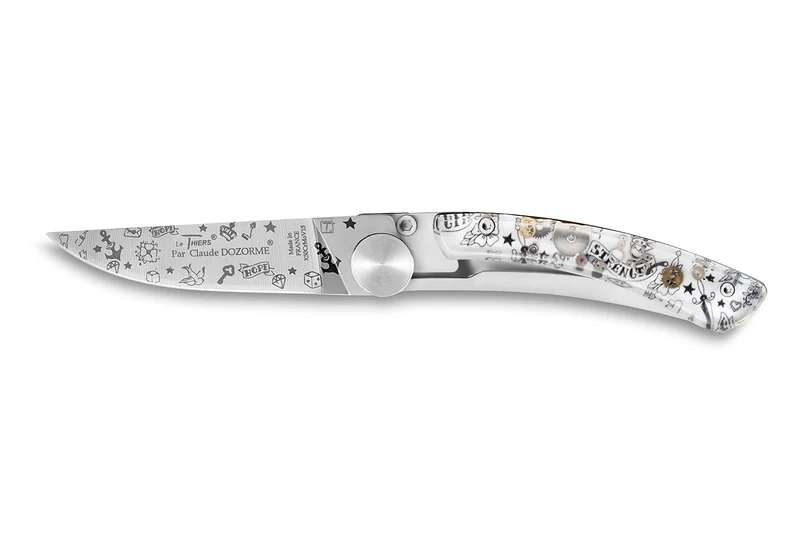 Couteau pliant Le Thiers Liner Lock Claude Dozorme décor old school 10,5cm