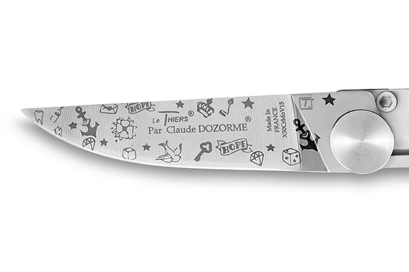 Couteau pliant Le Thiers Liner Lock Claude Dozorme décor old school 10,5cm
