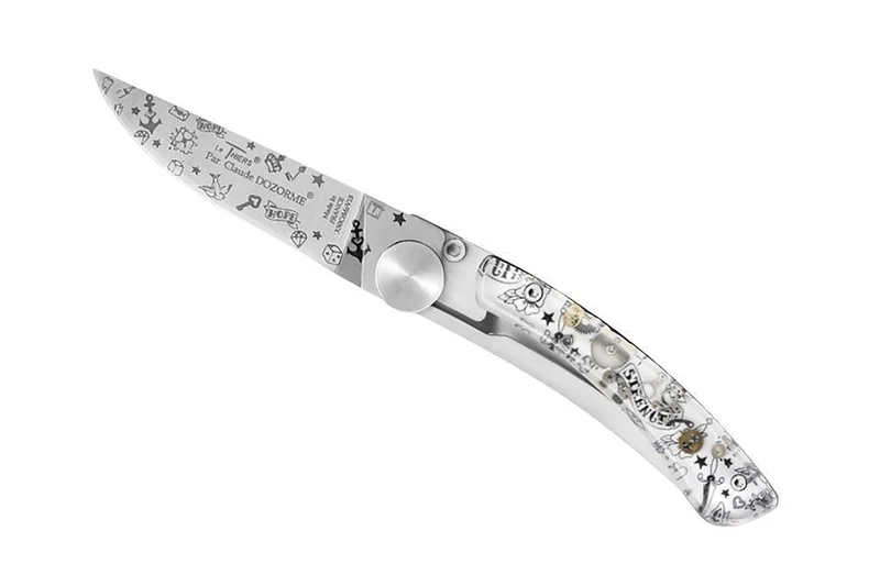 Couteau pliant Le Thiers Liner Lock Claude Dozorme décor old school 10,5cm