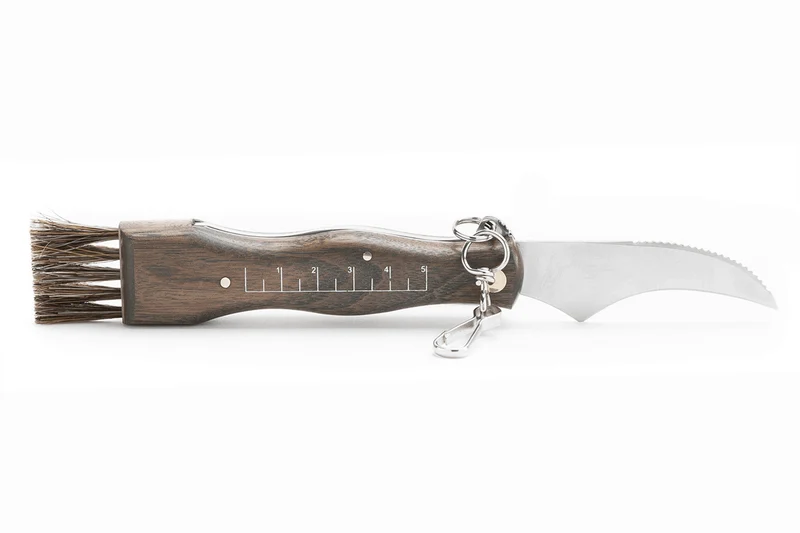 Couteau pliant à champignons Maserin manche noyer 11cm + brosse intégrée