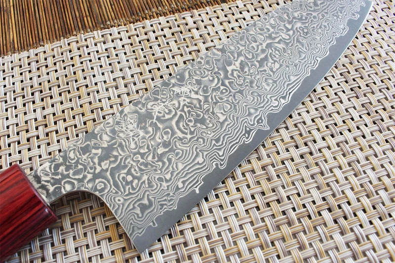 Couteau santoku japonais artisanal Yoshimi Kato 17cm VG10 Nickel Damascus cerisier