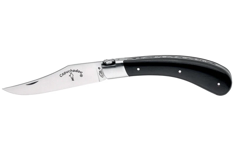 Couteau pliant artisanal Capuchadou acier sandvik manche bois d'ébène 12cm