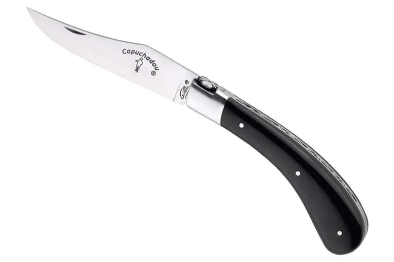 Couteau pliant artisanal Capuchadou acier sandvik manche bois d'ébène 12cm
