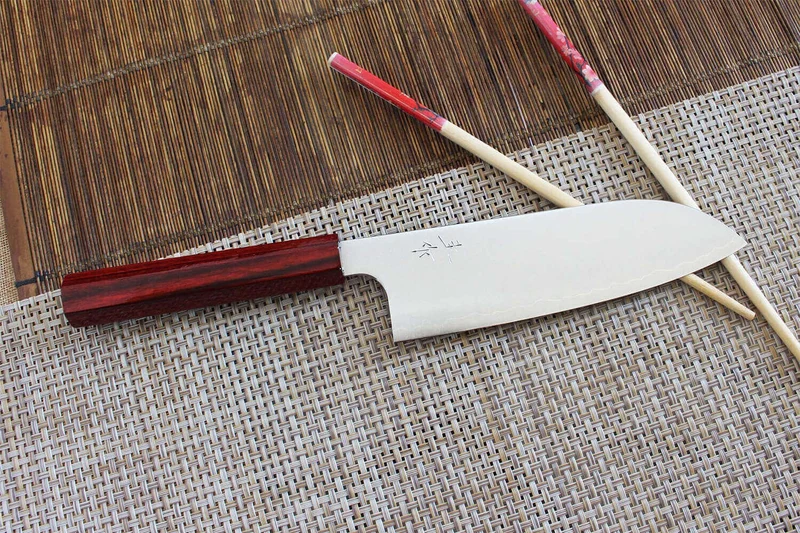 Couteau santoku japonais artisanal Kei Kobayashi SG2 Heptagone 17cm