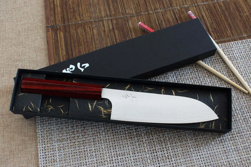 Couteau santoku japonais artisanal Kei Kobayashi SG2 Heptagone 17cm