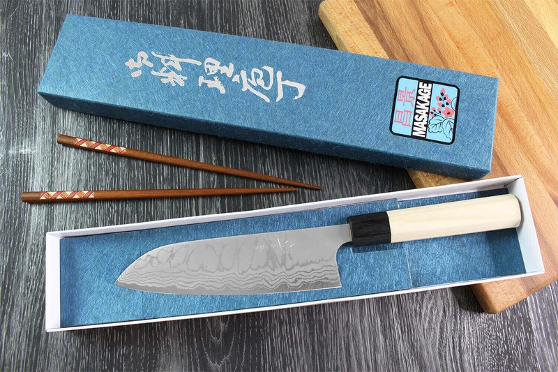 Couteau santoku japonais artisanal Masakage Shimo 17cm Shirogami