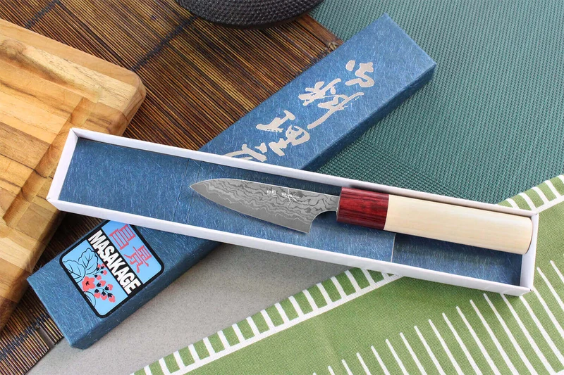 Couteau d'office japonais artisanal Masakage Kiri 7,5cm damas 49 couches