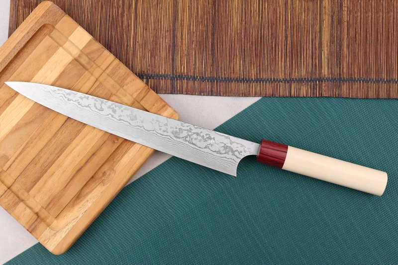 Couteau sujihiki japonais artisanal Masagake Kiri 27cm damas 49 couches