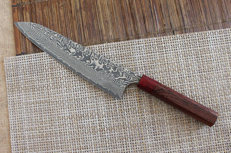 Couteau de chef japonais artisanal Yoshimi Kato 24cm SG2 Damascus