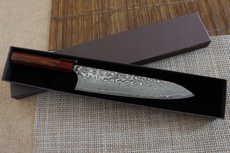 Couteau de chef japonais artisanal Yoshimi Kato 24cm SG2 Damascus