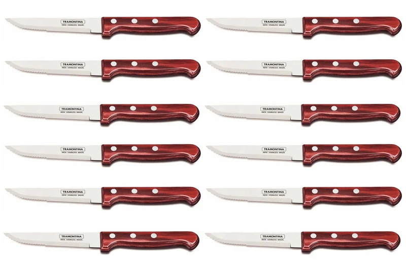 Set de 12 couteaux à steak Tramontina Gaucho lame 13cm manche rouge